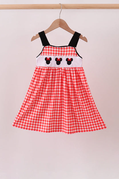 Red Character Plaid Embroidered Dress