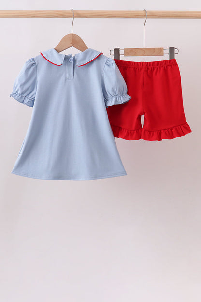 Blue Apple Appliqué Ruffle Set