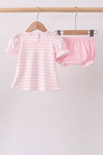 Pink Stripe Apple Book Applique Bubble
