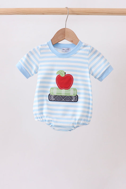 Blue Stripe Apple Book Appliqué Bubble
