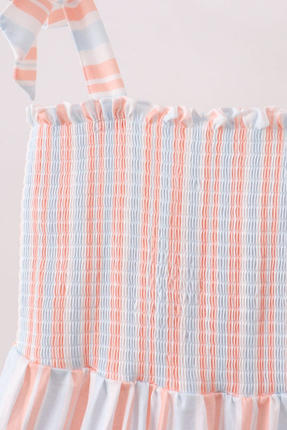 Multicolored Stripe Smocked Tiered Women Dress
