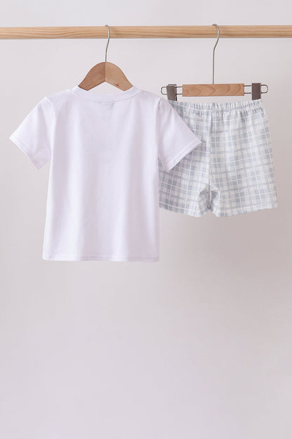 Blue Faith Quote Embroidered Shorts Set