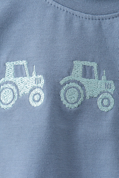 Blue Farm Tractor Embroidered Bubble