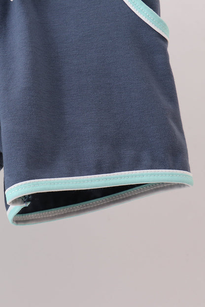 Blue Stripe under the sea Embroidered Set