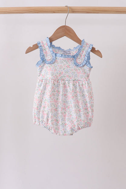 Blue Floral Print Ruffle Bubble