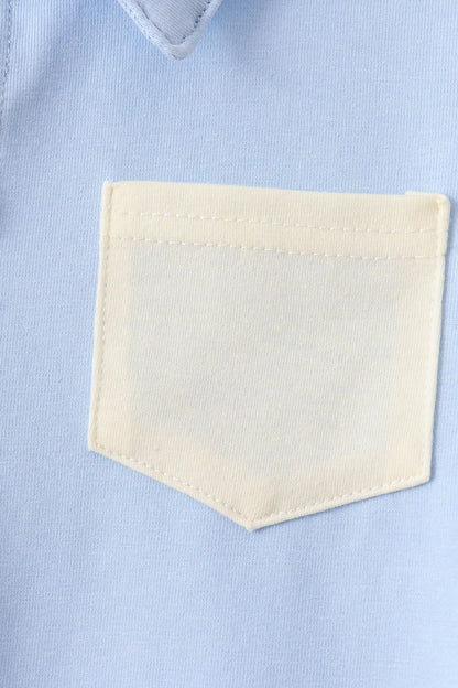 Blue Colorblock Pocket Shorts Set