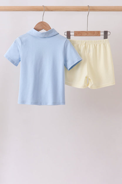 Blue Colorblock Pocket Shorts Set