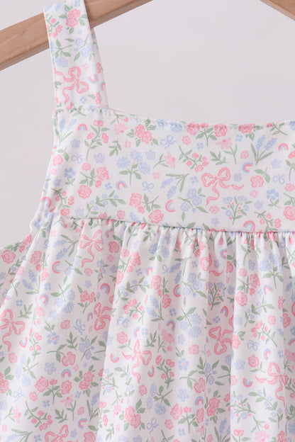 Blue Floral Print Ruffle Shorts Set