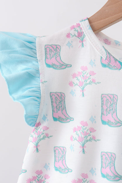 Blue Boots Ruffle Shorts Set