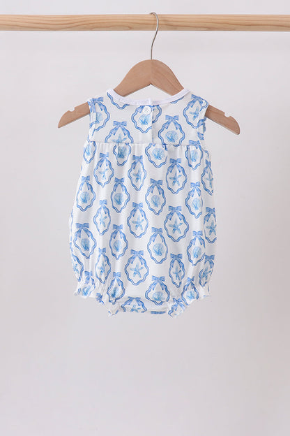 Blue Shells Embroidered Ruffle Bubble