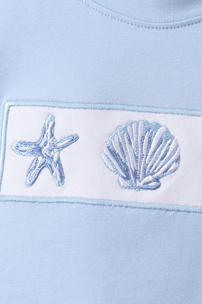 Blue Shells Embroidered Shorts Set