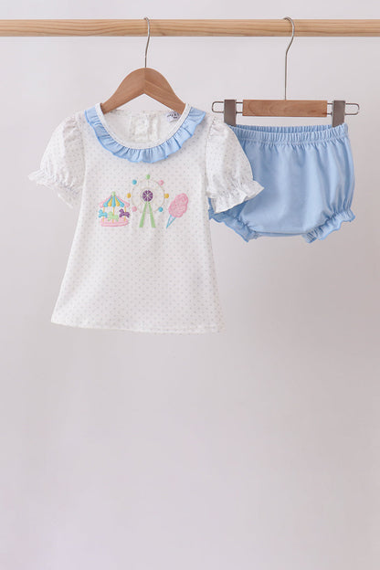 Blue Carousel Embroidered Bloomer Set