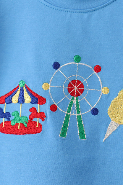 Blue Carousel Embroidered Shorts Set