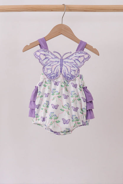 Purple Butterfly Applique Ruffle Bubble