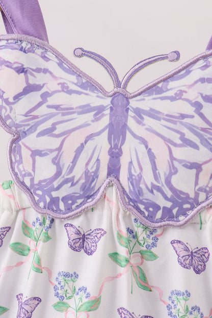 Purple Butterfly Applique Ruffle Bubble