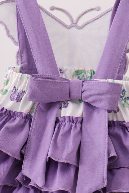 Purple Butterfly Applique Ruffle Bubble
