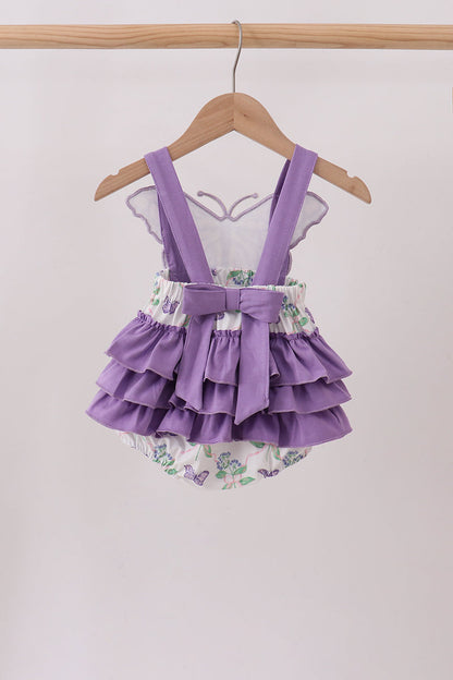 Purple Butterfly Applique Ruffle Bubble