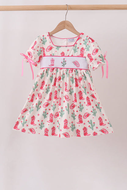 Pink Boots Smocked Dress