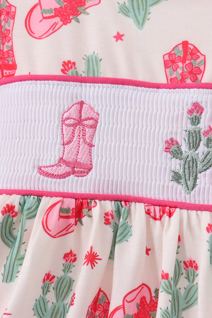 Pink Boots Smocked Dress
