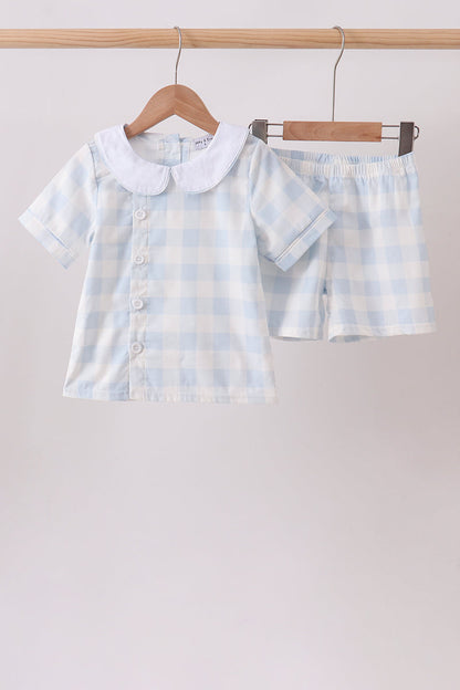 Blue Gingham Shorts Set