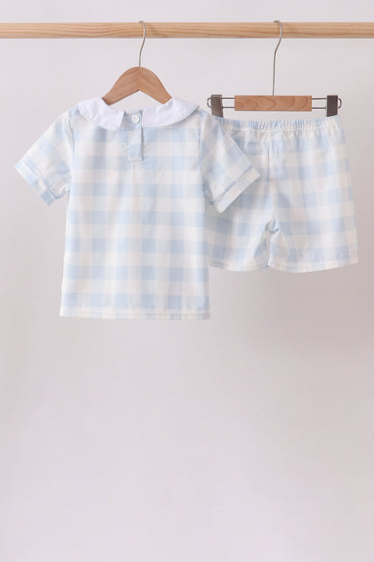 Blue Gingham Shorts Set