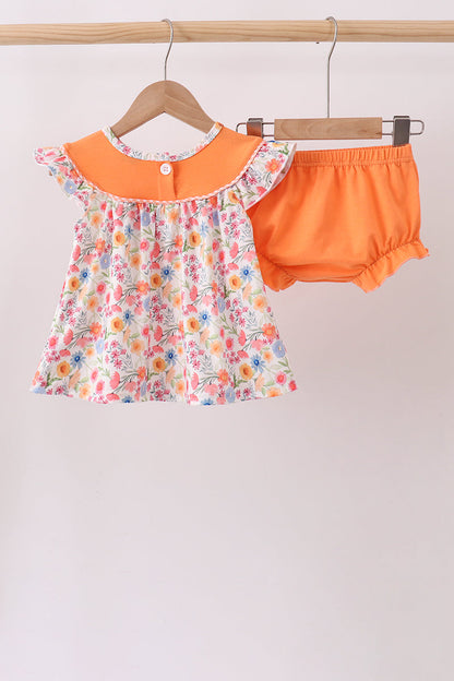 Coral Jesus Loves me Embroidered Floral Bloomer Set