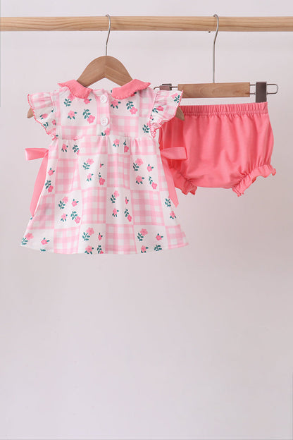 Pink Floral Ruffle Bloomer Set