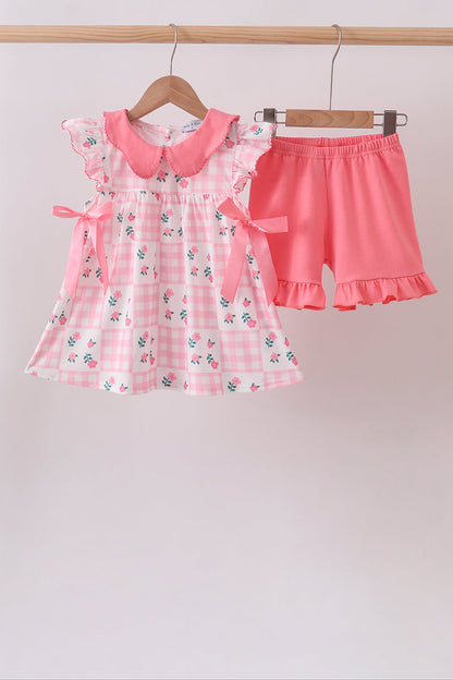 Pink Floral Ruffle Shorts Set