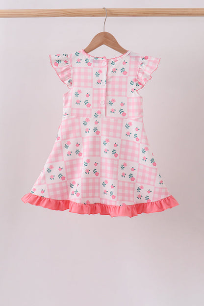 Pink Floral Ruffle Dress