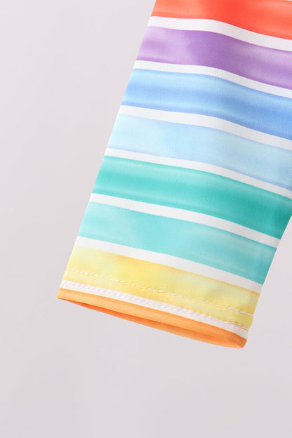 Rainbow Stripe Bow Ruffle Rashguard Set