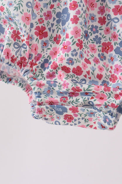 Blue Floral Smocked Ruffle Bubble