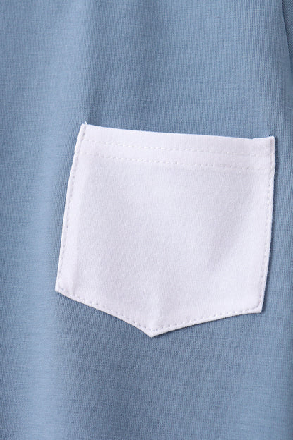 Blue Pocket Grid Shorts Set
