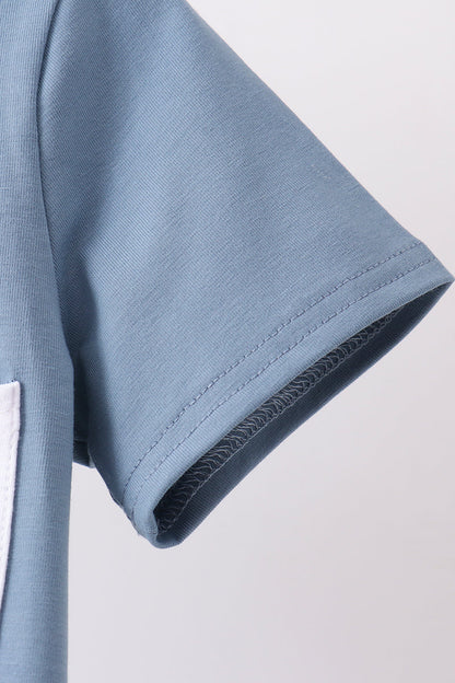 Blue Pocket Grid Shorts Set