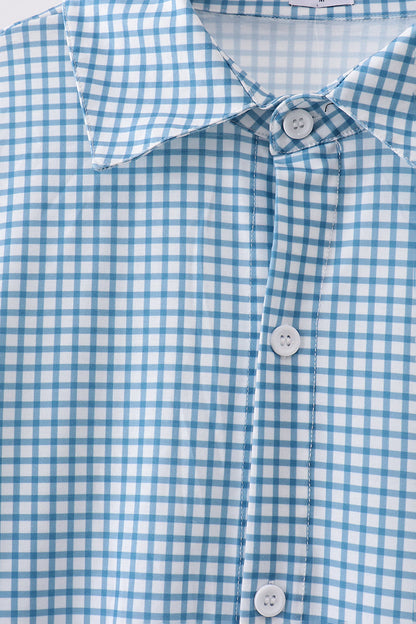 Blue Grid Dad Button Down Shirt