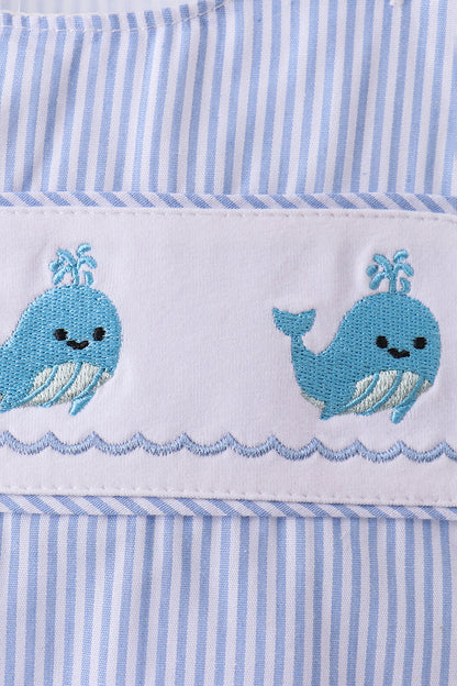 Blue Whale Embroidered Seersucker Jon Jon