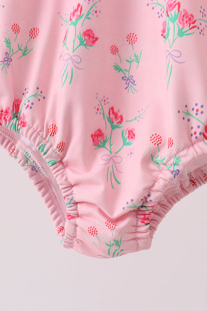 Pink Floral Ruffle One-Piece Swimsuit