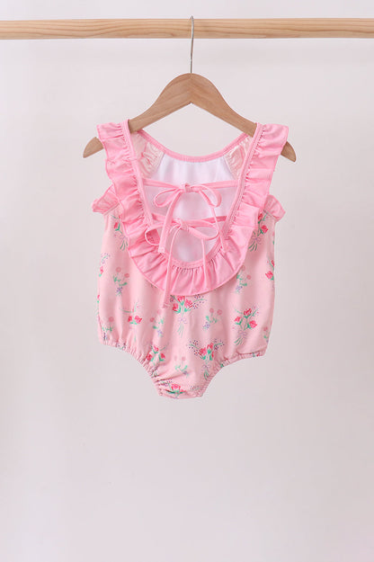 Pink Floral Ruffle One-Piece Swimsuit