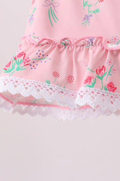 Pink Floral Ruffle 2pc Swimsuit