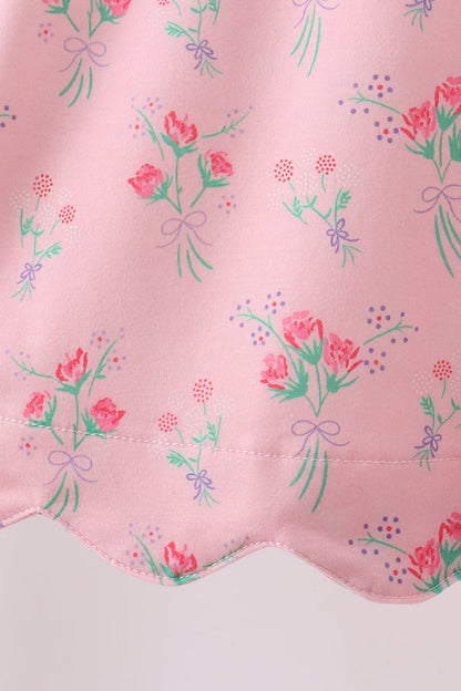 Pink Floral Ruffle Shorts Set