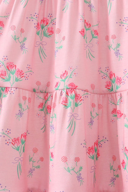 Pink Floral Tiered Dress