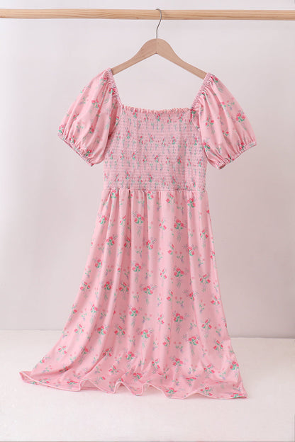 Pink Floral Smocked Mom Dress