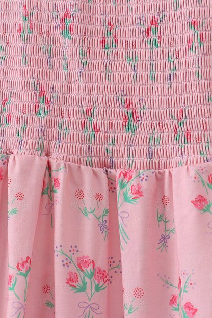 Pink Floral Smocked Mom Dress