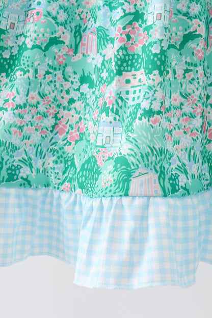 Green house floral Ruffle Dress