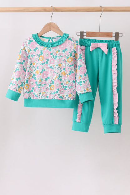 Green Floral Ruffle Jogger Set