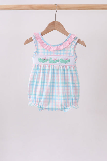Pink Crocodile Smocked Gingham Bubble