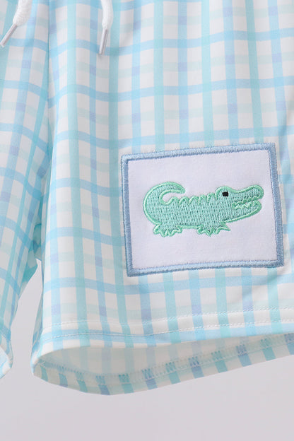 Blue Crocodile Embroidered Swim Trunks