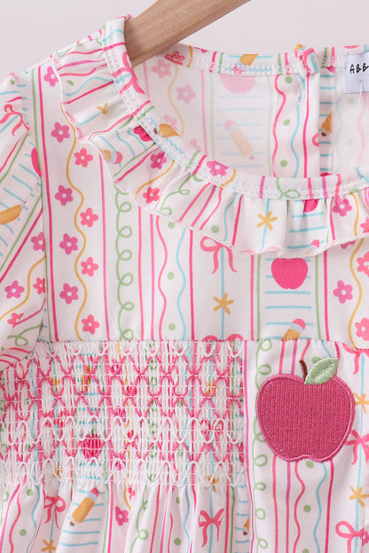 Pink Apple Smocked Ruffle Shorts Set