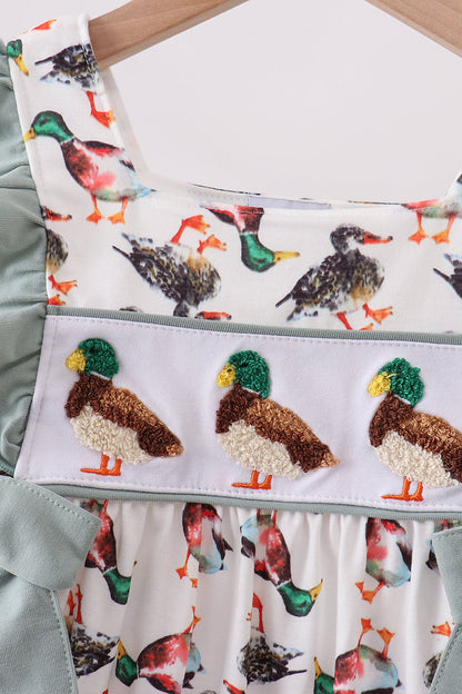 Sage Mallard French Knot Ruffle Dress