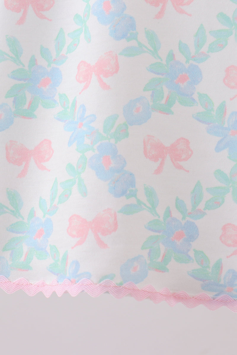 Pink Floral Bow Print Bloomer Set