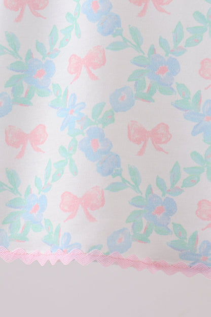 Pink Floral Bow Print Bloomer Set